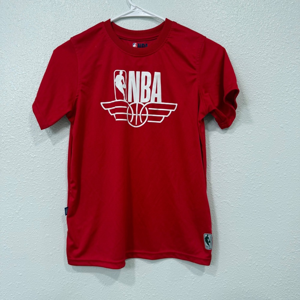 NBA Kids Red Performance Graphic T-Shirt Short Sleeve Size 10-12 Basketball Logo